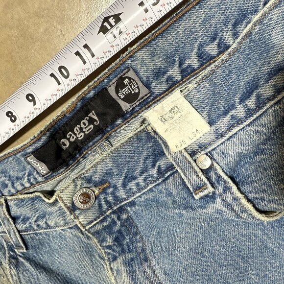 VINTAGE Levis Jeans Mens 36x34 Blue SilverTab Baggy Wide Leg Skater USA 90s Y2K - Picture 7 of 10